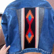 Load image into Gallery viewer, Denim Wrangler Jacket - Handwoven back panel - Size Large
