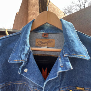 Denim Wrangler Jacket - Handwoven back panel - Size Large