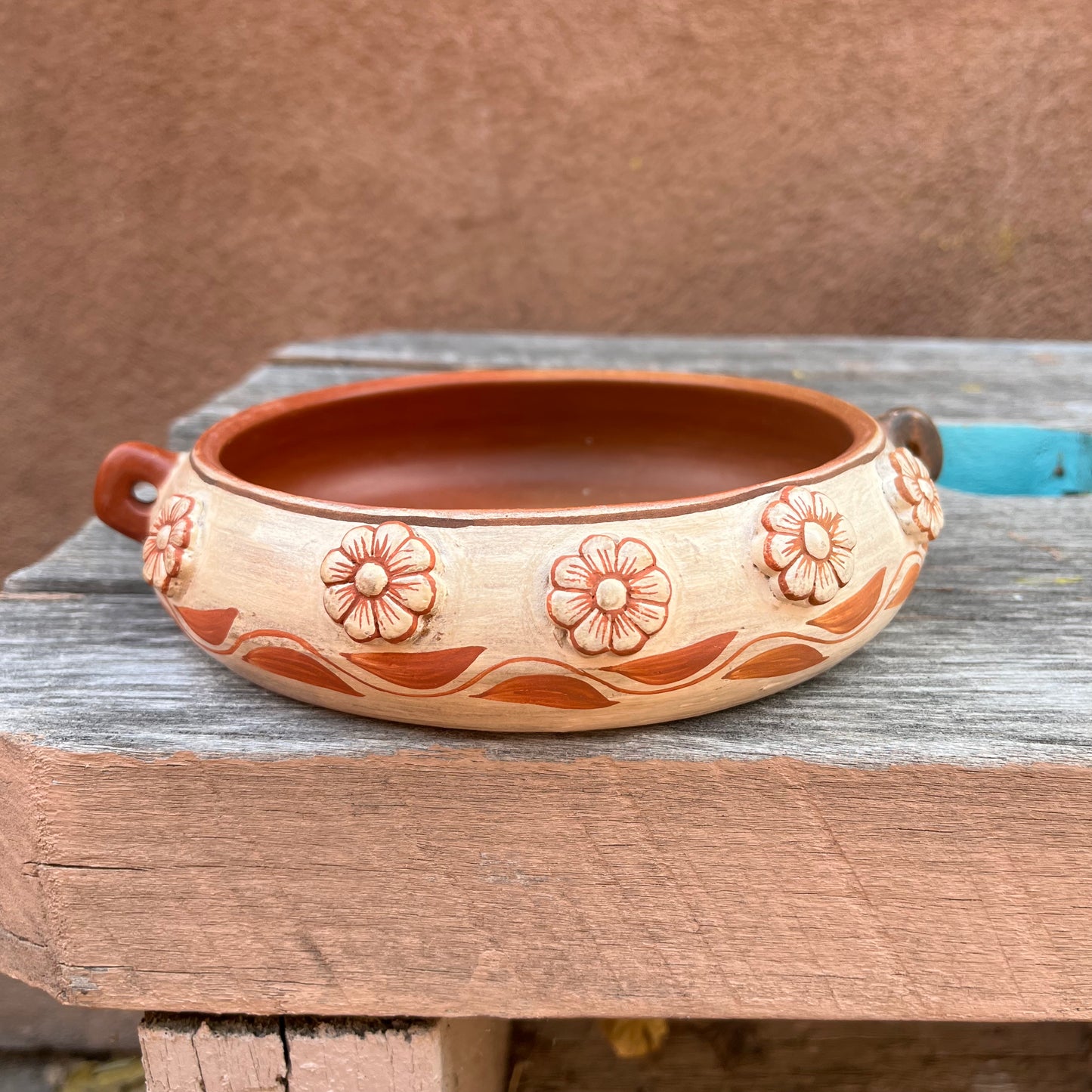 Clay Bowl ~ floral and birds accents