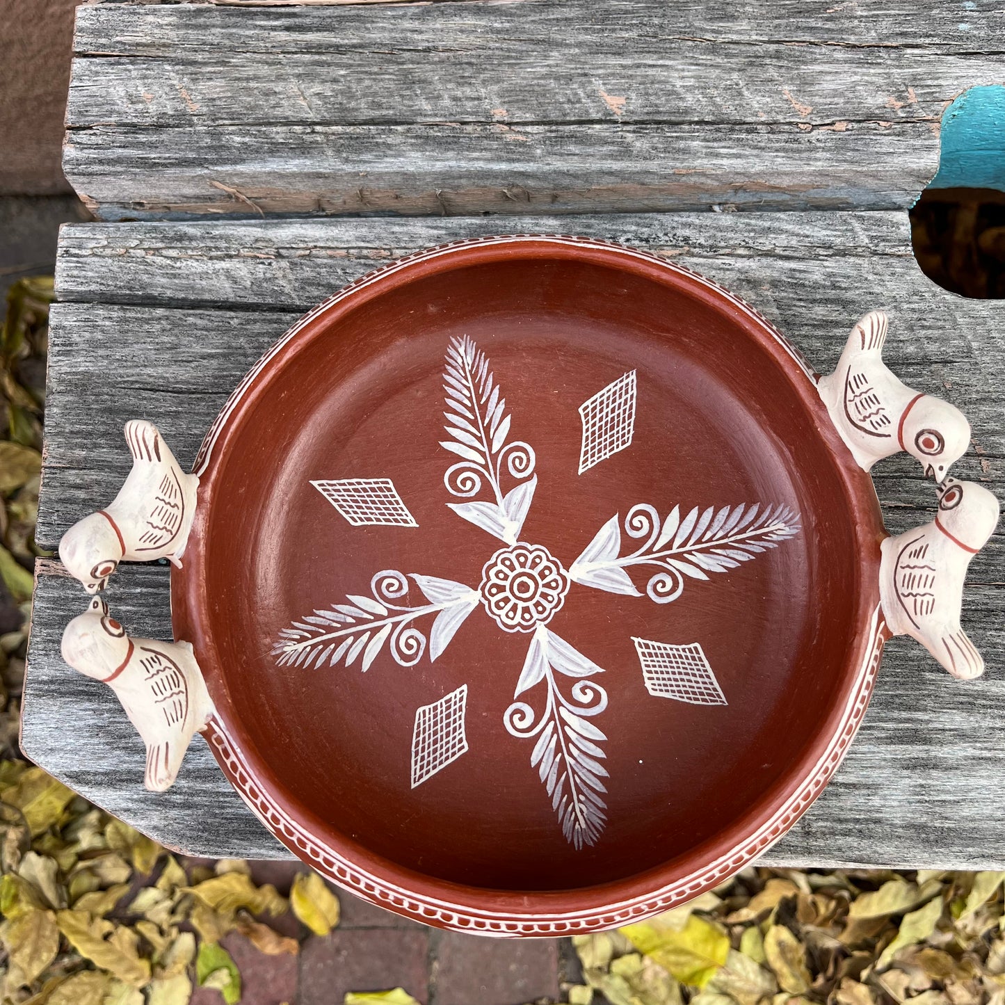 Clay Bowl ~ floral and birds accents