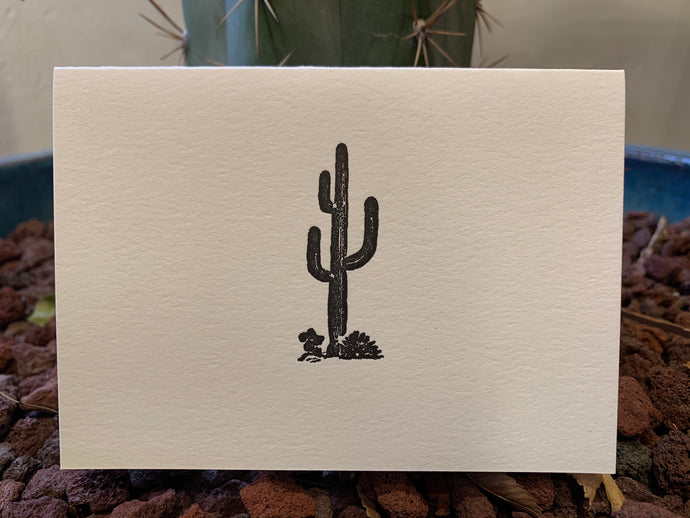 Saguaro Cactus hand printed blank greeting card