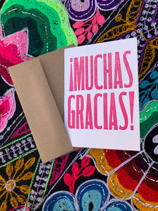 Muchas Gracias! hand printed blank thank you card