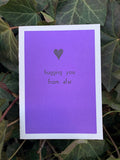 Hugging You From Afar hand printed blank greeting card