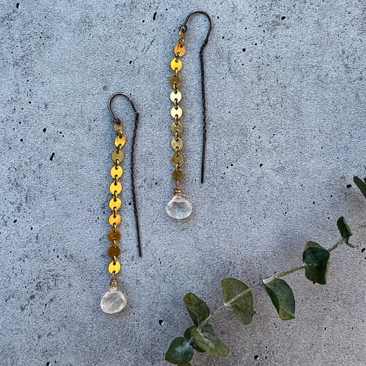 Rainbow Moonstone Chain earrings ~ Gold Filled and Sterling Silver