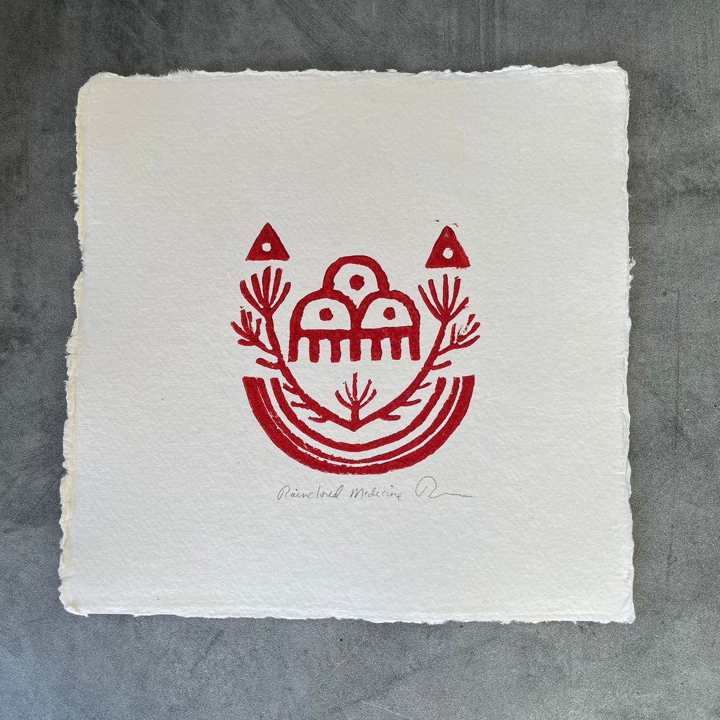 Raincloud Medicine - Block print - 8" by 8"