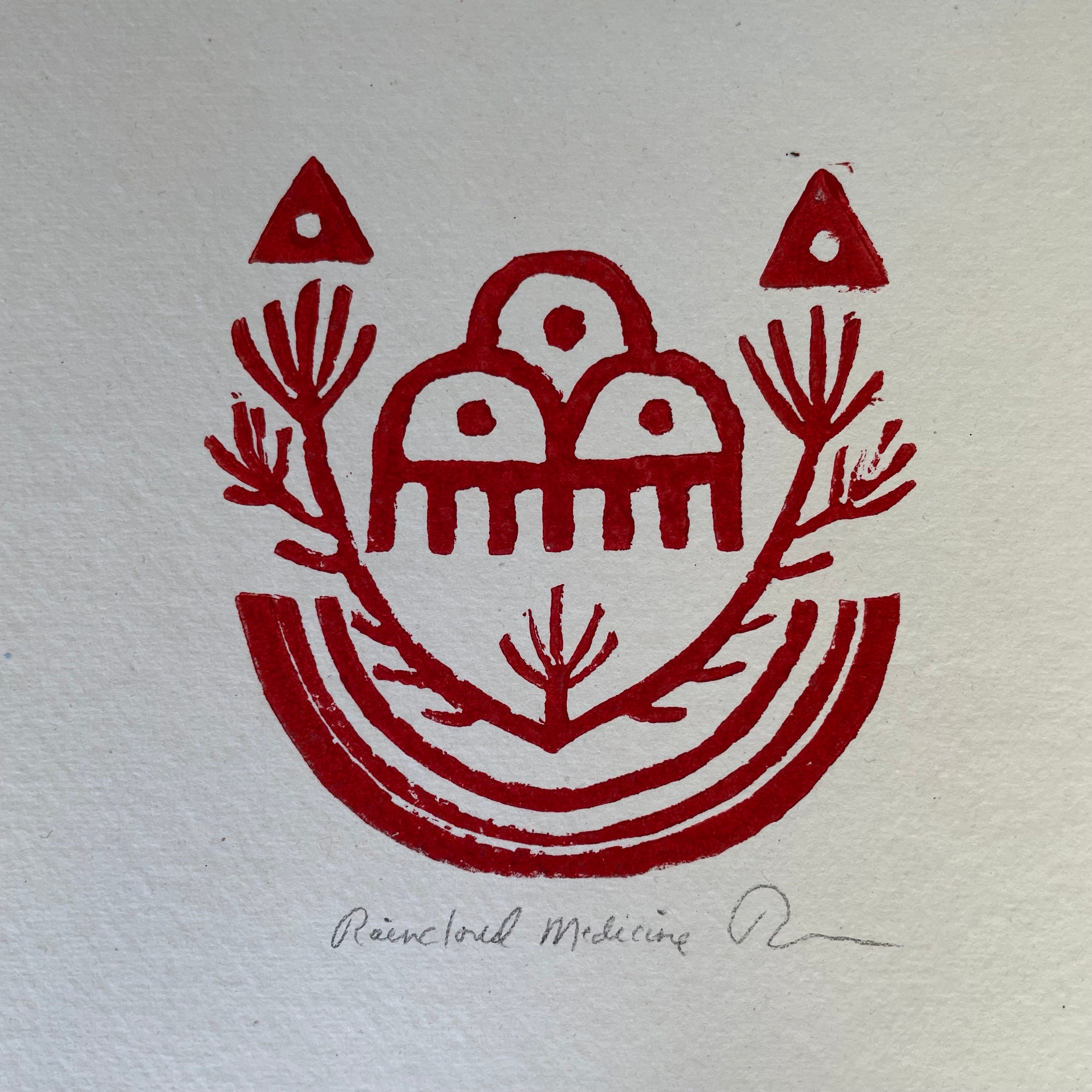 Raincloud Medicine - Block print - 8" by 8"