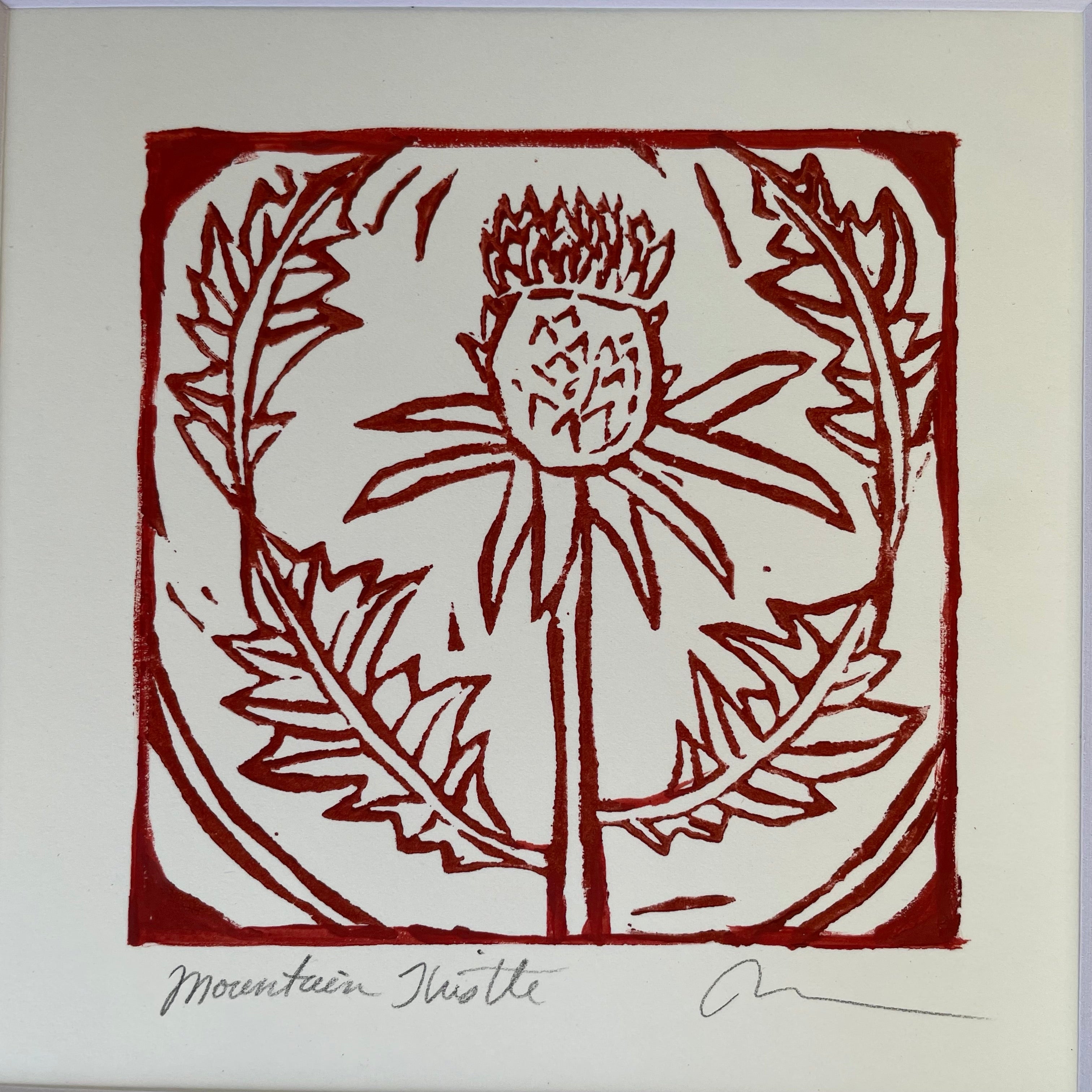 Mountain Thistle Block Print - 8” by 8”