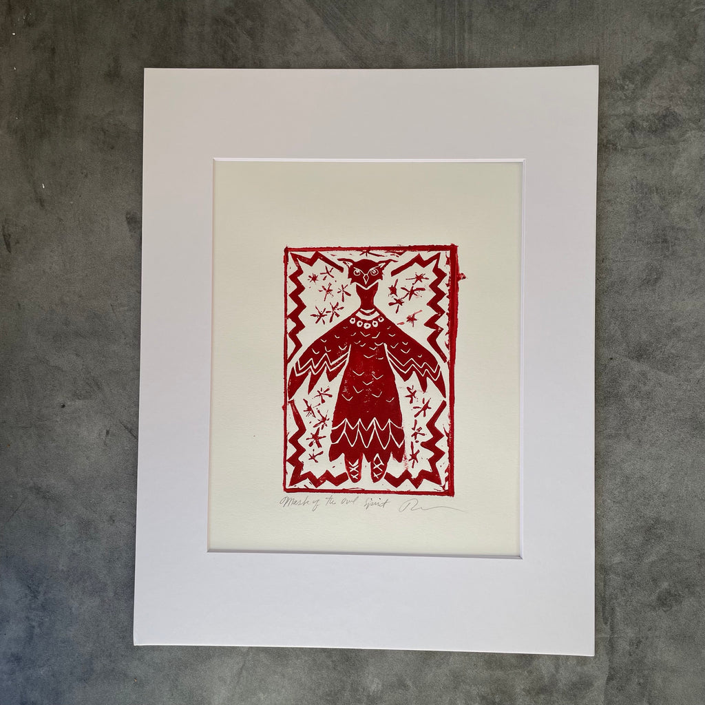 Mask of the Owl Spirit - Block Print - 11” x 14”