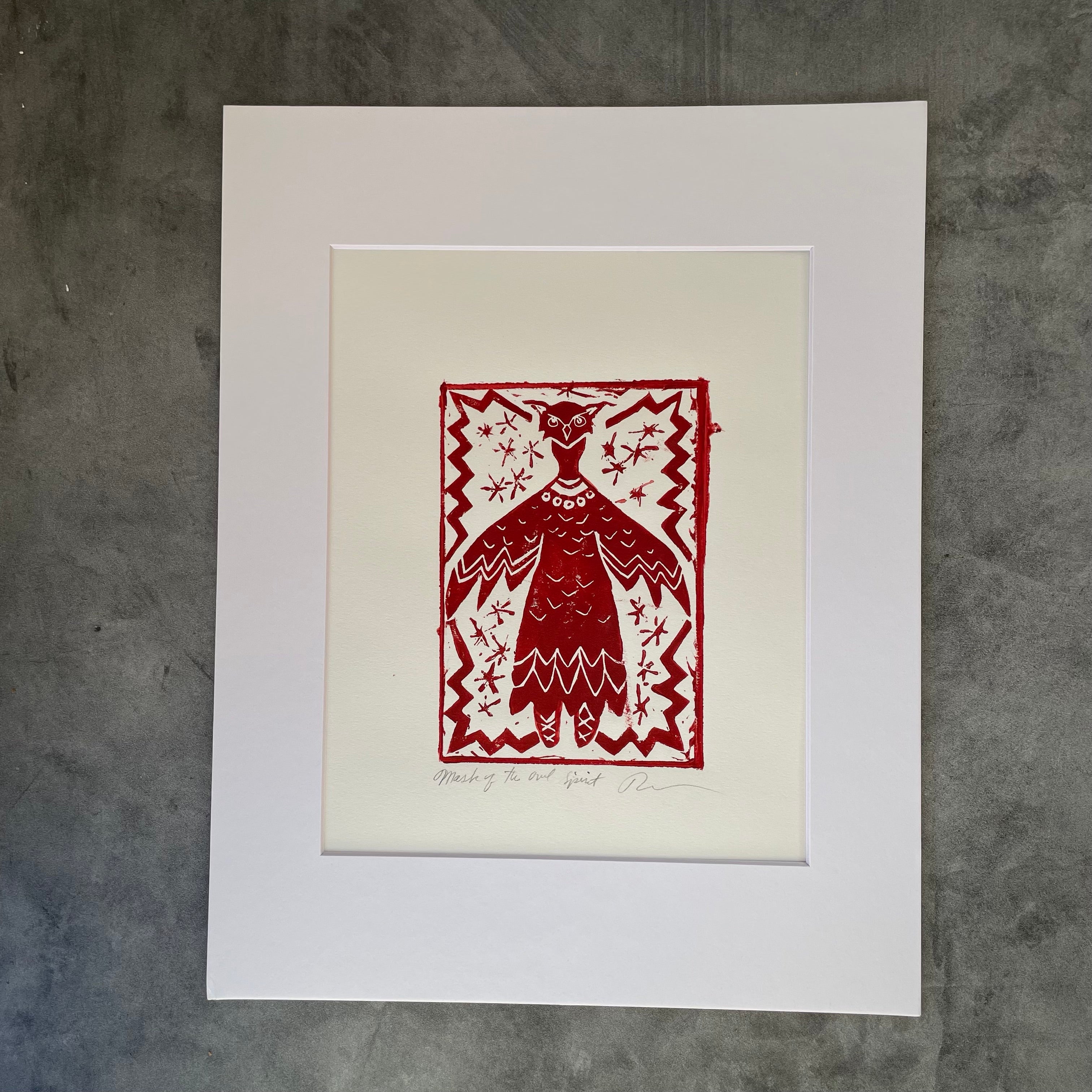 Mask of the Owl Spirit - Block Print - 11” x 14”