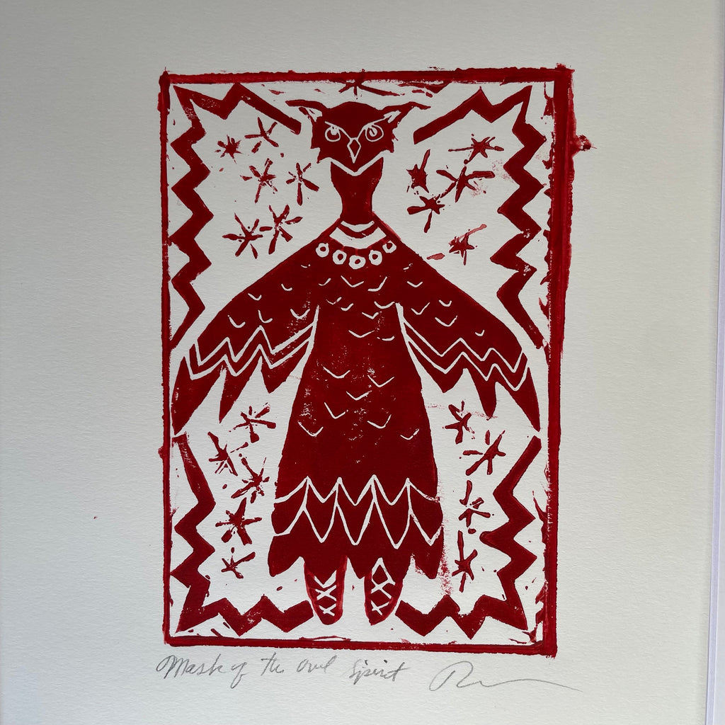 Mask of the Owl Spirit - Block Print - 11” x 14”