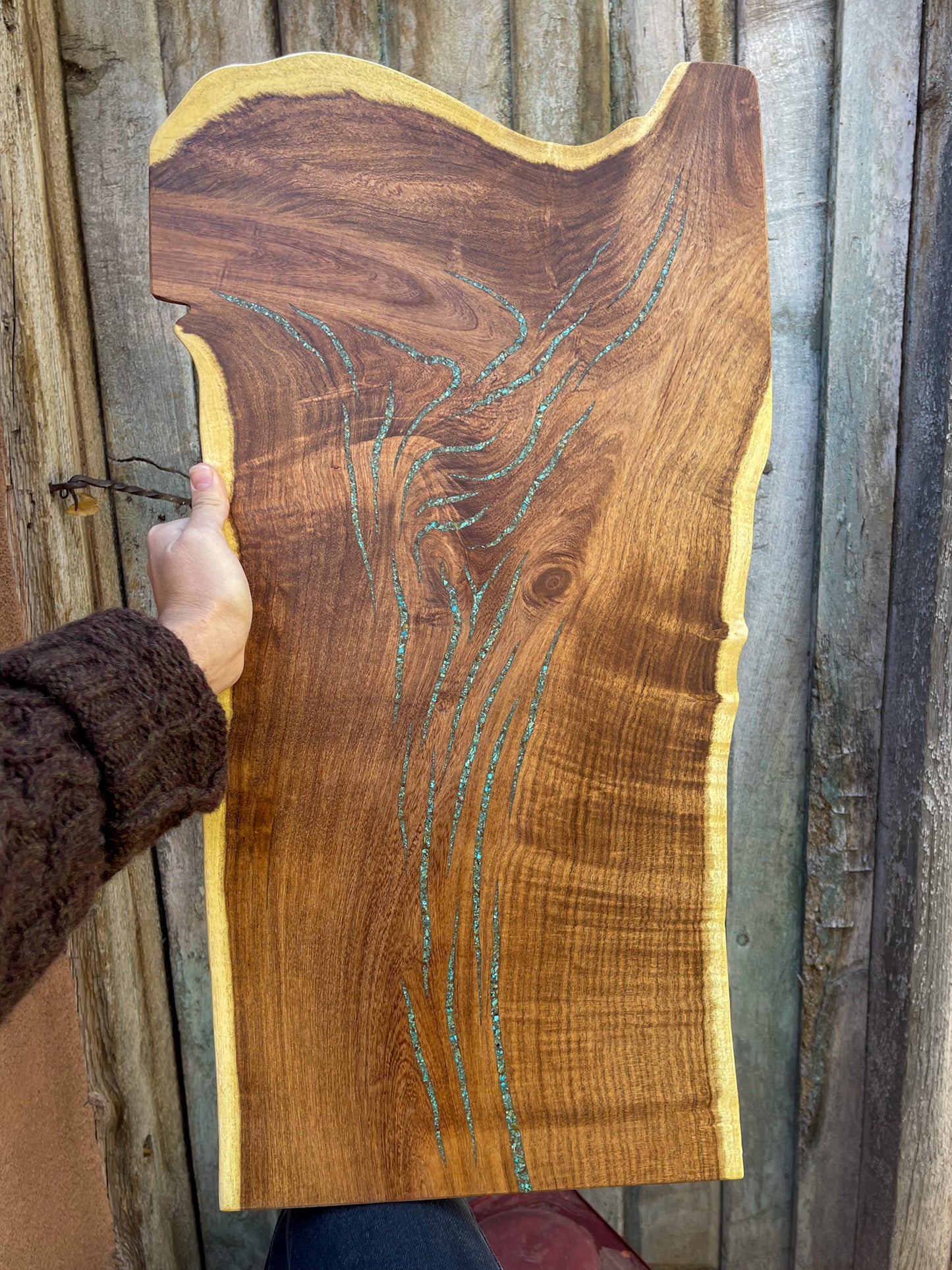 Live edge tray ~ Velvet Mesquite with Kingman Turquoise inlaid