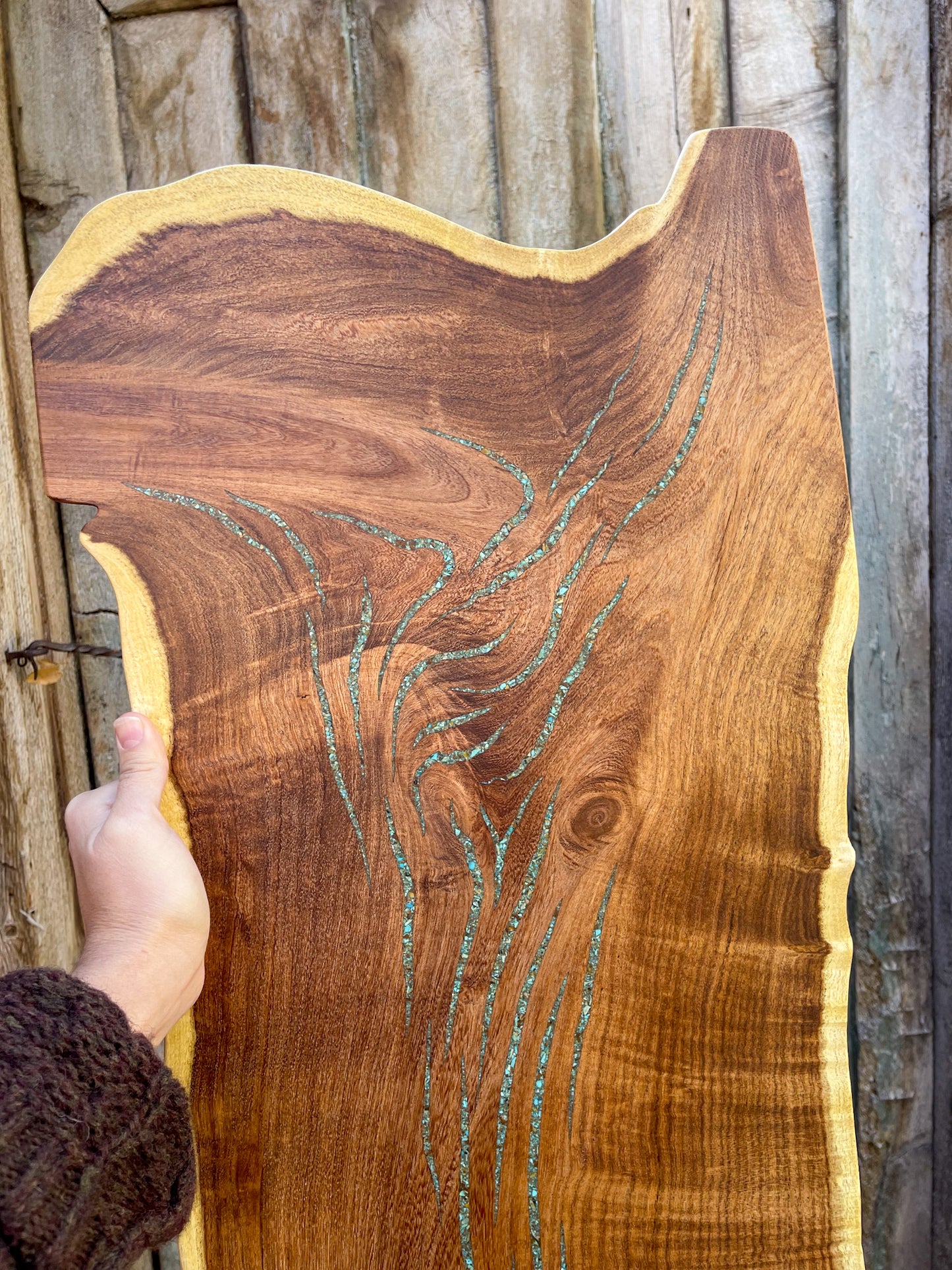 Live edge tray ~ Velvet Mesquite with Kingman Turquoise inlaid