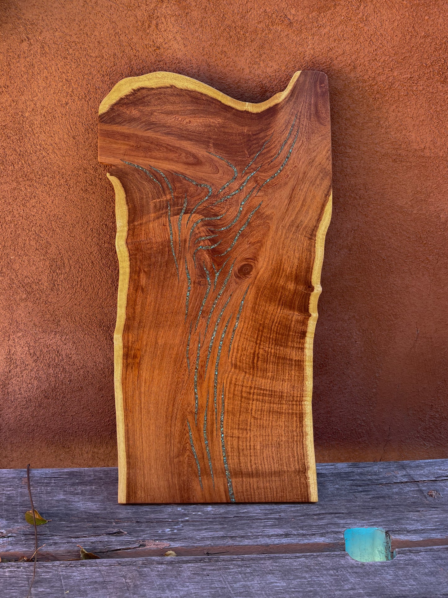 Live edge tray ~ Velvet Mesquite with Kingman Turquoise inlaid