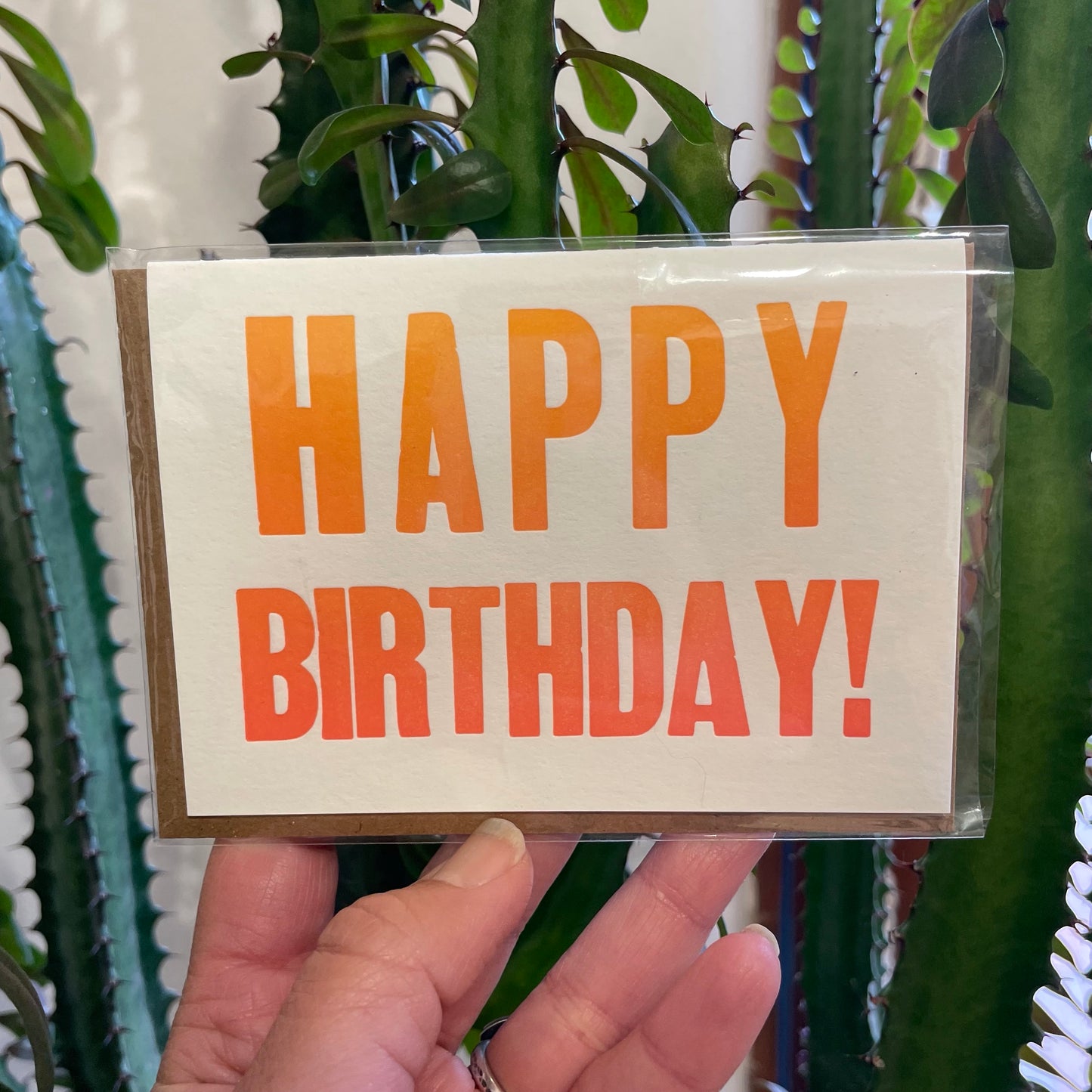 Happy Birthday hand printed blank greeting card