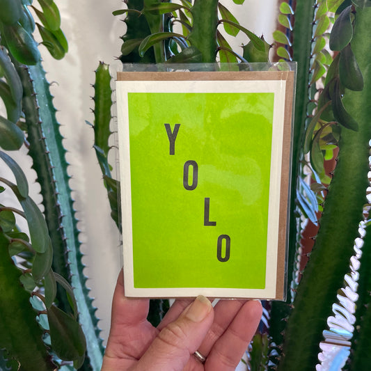 YOLO hand printed blank greeting card