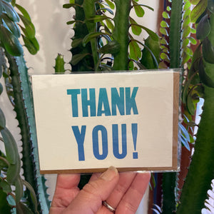 Thank You hand printed blank greeting card