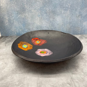 Large dinner plates - Black with flowers