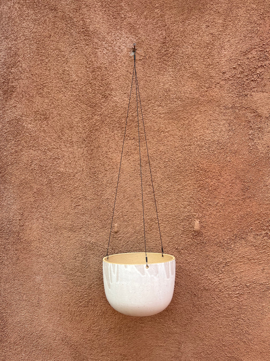 Hanging Speckled Planters ~ stoneware & Leather