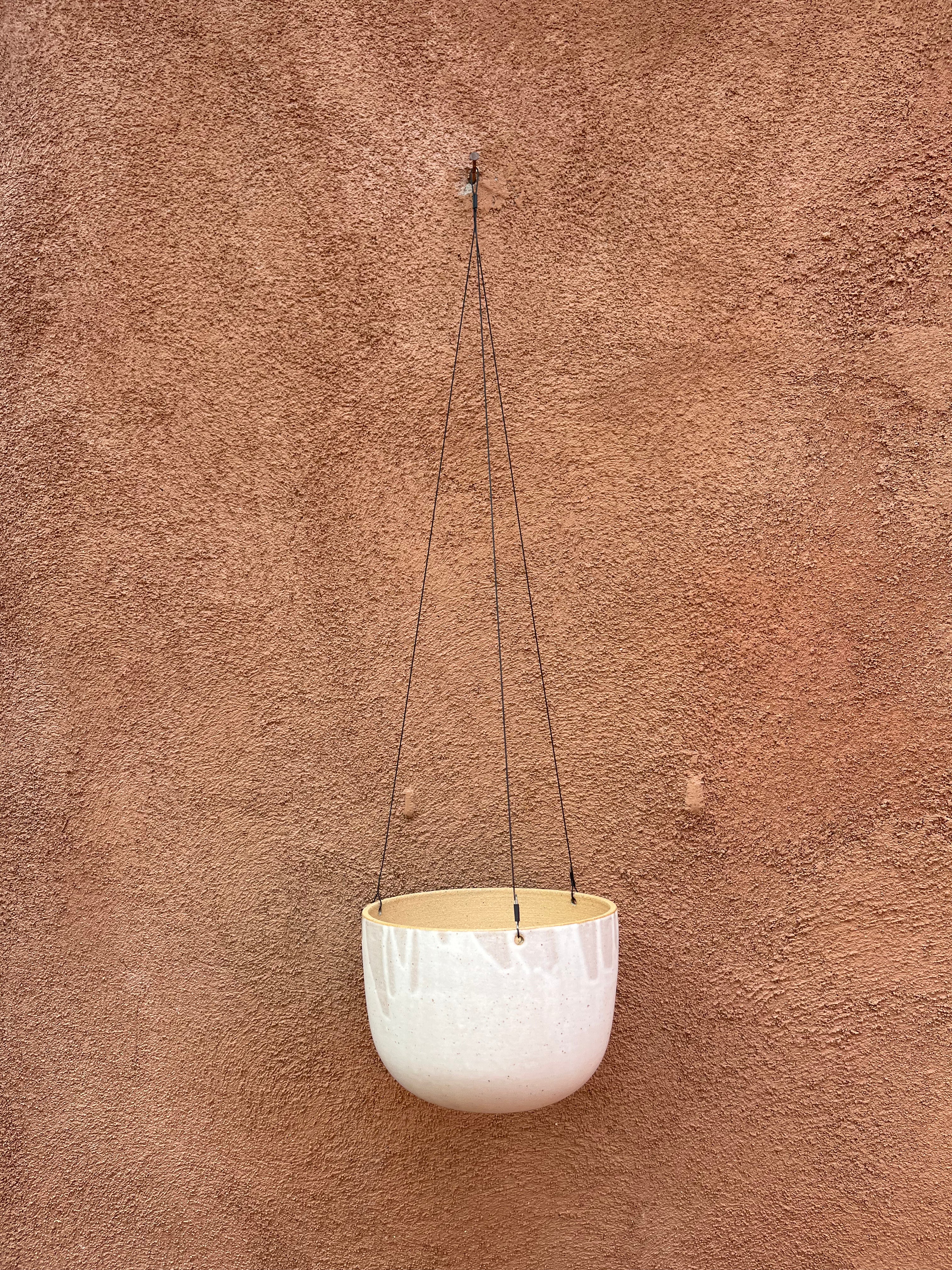 Hanging Speckled Planters ~ stoneware & Leather