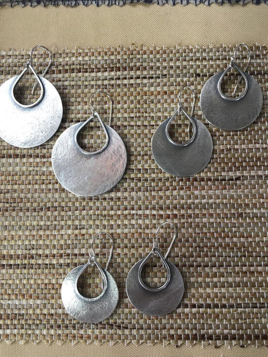 Prominent oxidized sterling silver earrings - cultural earrings - geometric rustic earrings