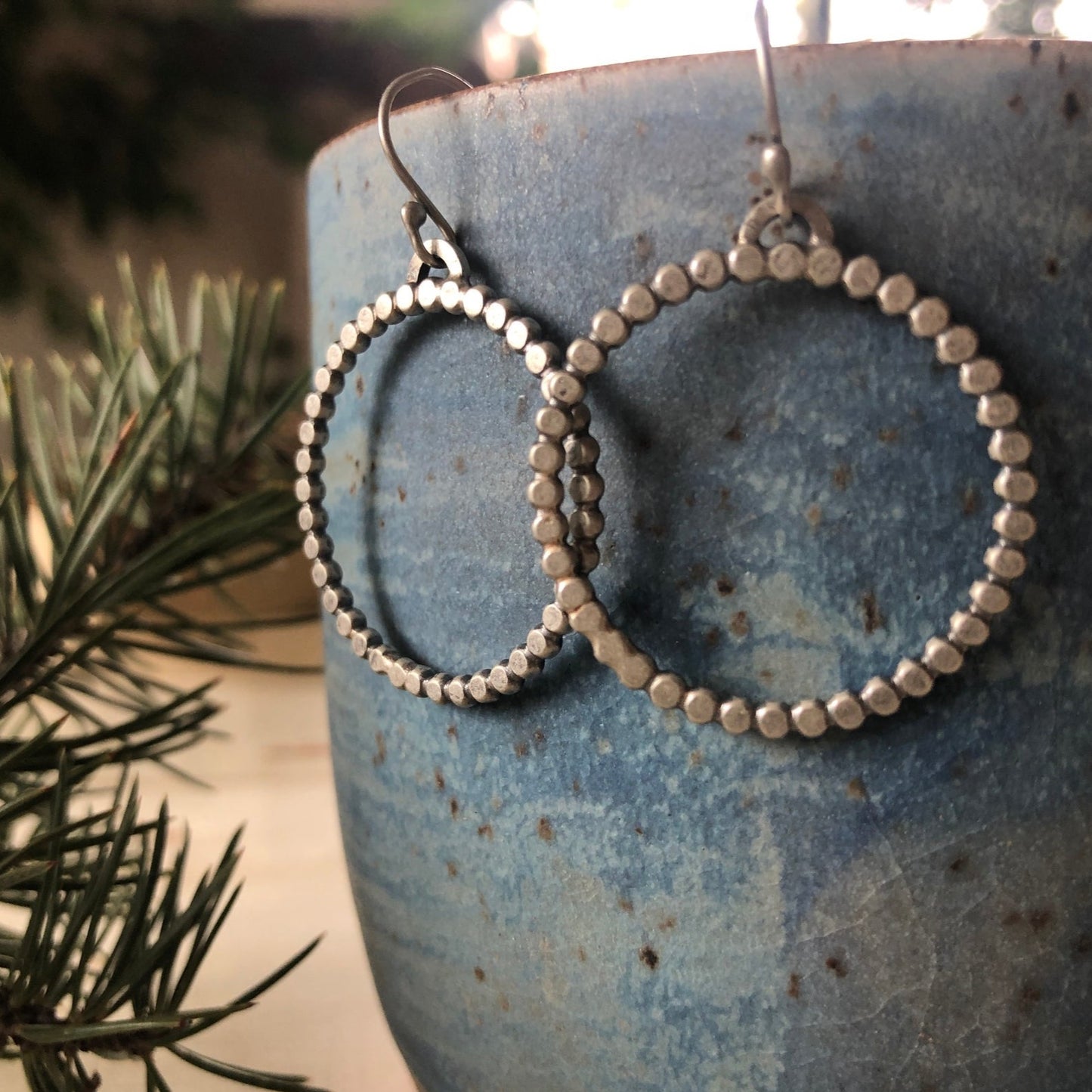 Silver Beaded Hoop Earrings - three sizes