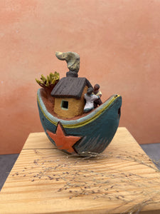 Whistle Boat ~ miniature Sculpture - dark blue
