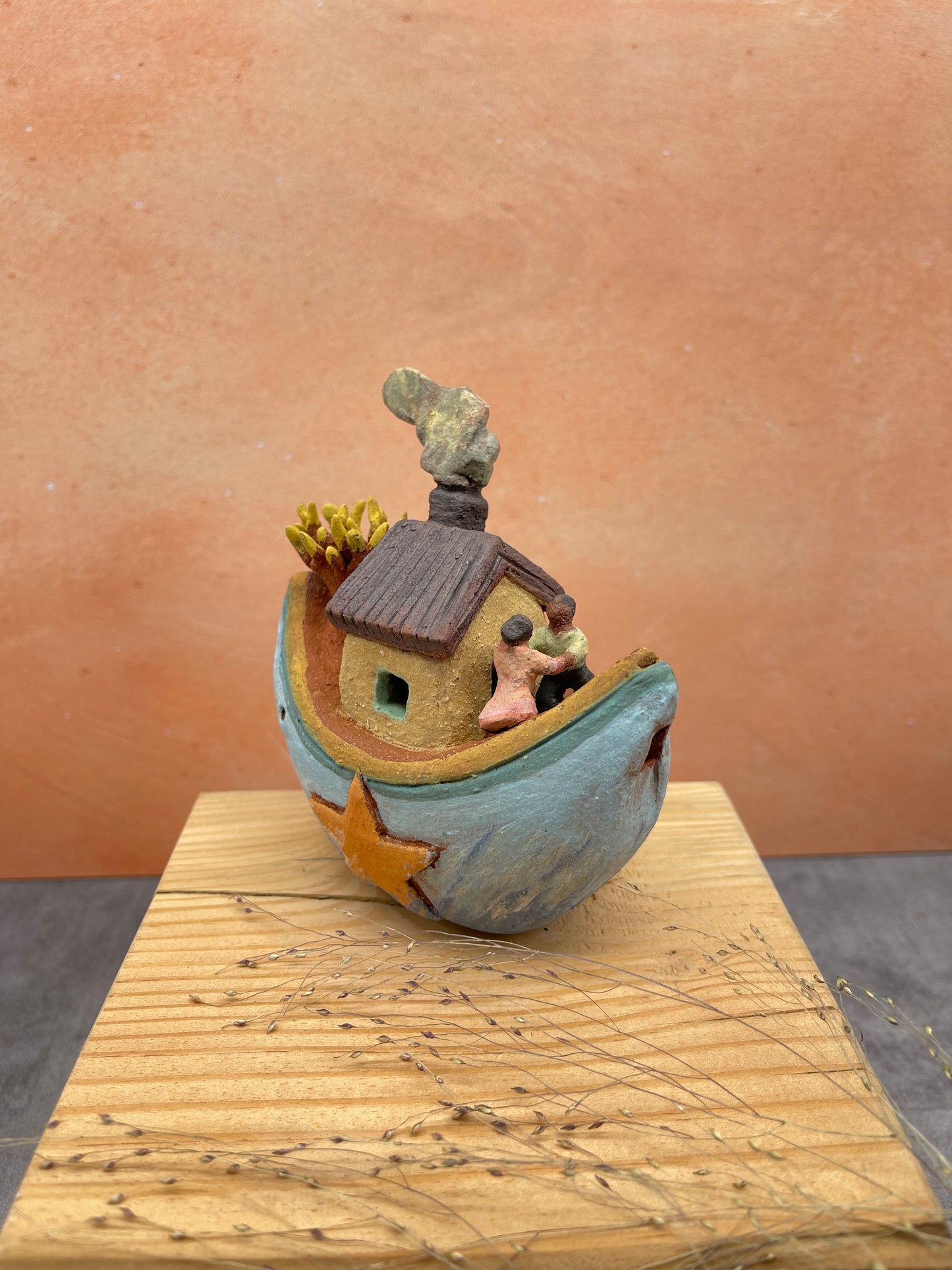 Whistle Boat ~ miniature Sculpture - light blue