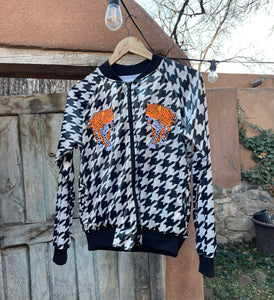 Black and White Jacket - Embroidered - orange tigers