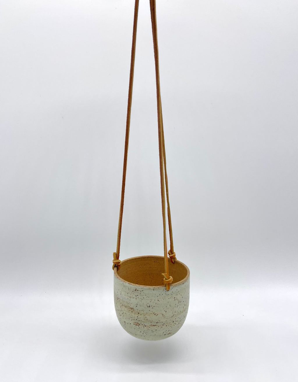 Hanging Speckled Planters ~ stoneware & Leather