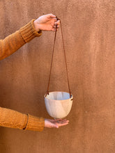 Load image into Gallery viewer, Hanging Speckled Planters ~ stoneware &amp; Leather
