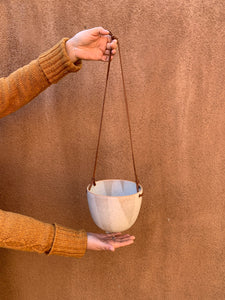 Hanging Speckled Planters ~ stoneware & Leather