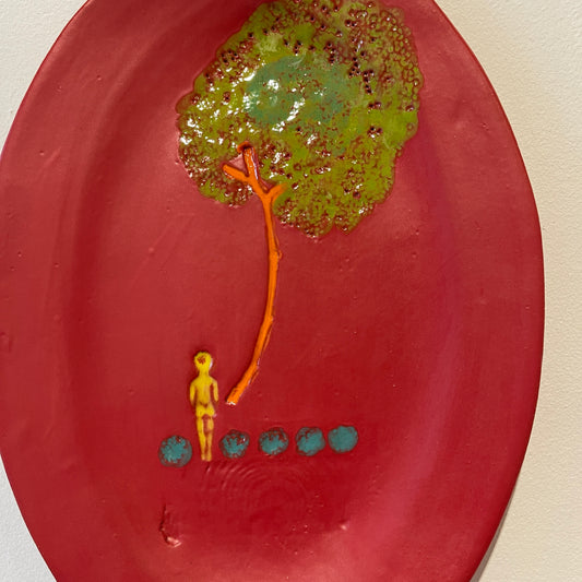 Medium - Red Oval Platter with Handle