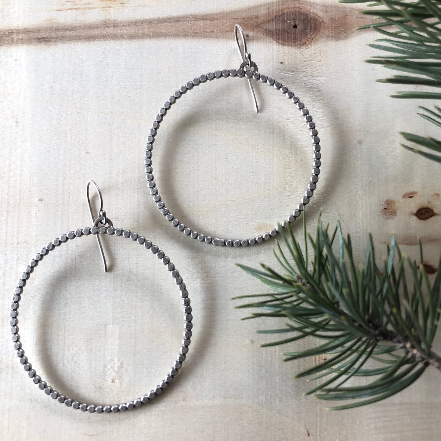Silver Beaded Hoop Earrings - three sizes