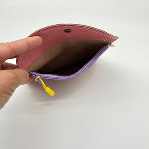 Ami Wallet - brown Leather with purple zipper