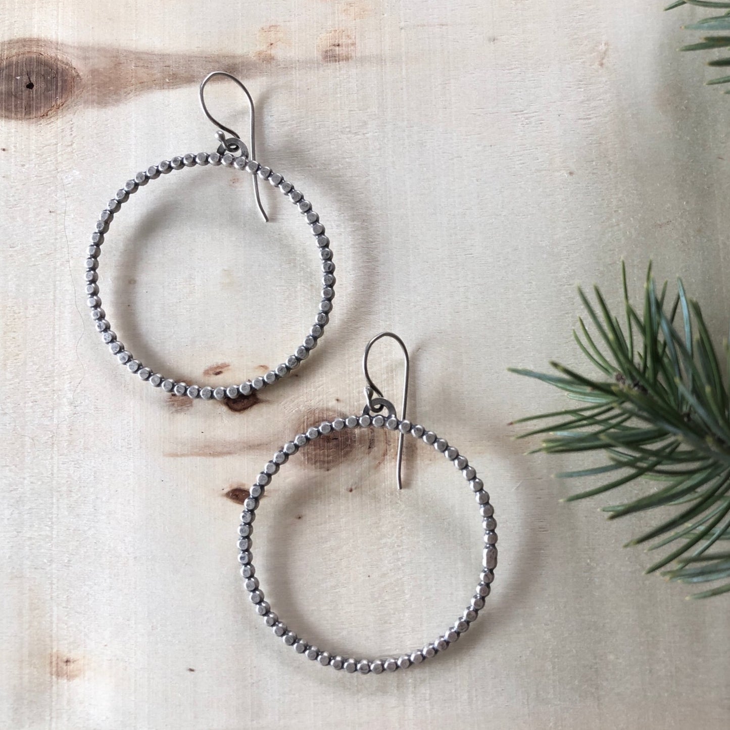 Silver Beaded Hoop Earrings - three sizes
