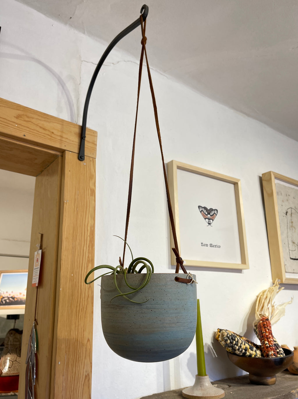 Hanging Speckled Planters ~ stoneware & Leather