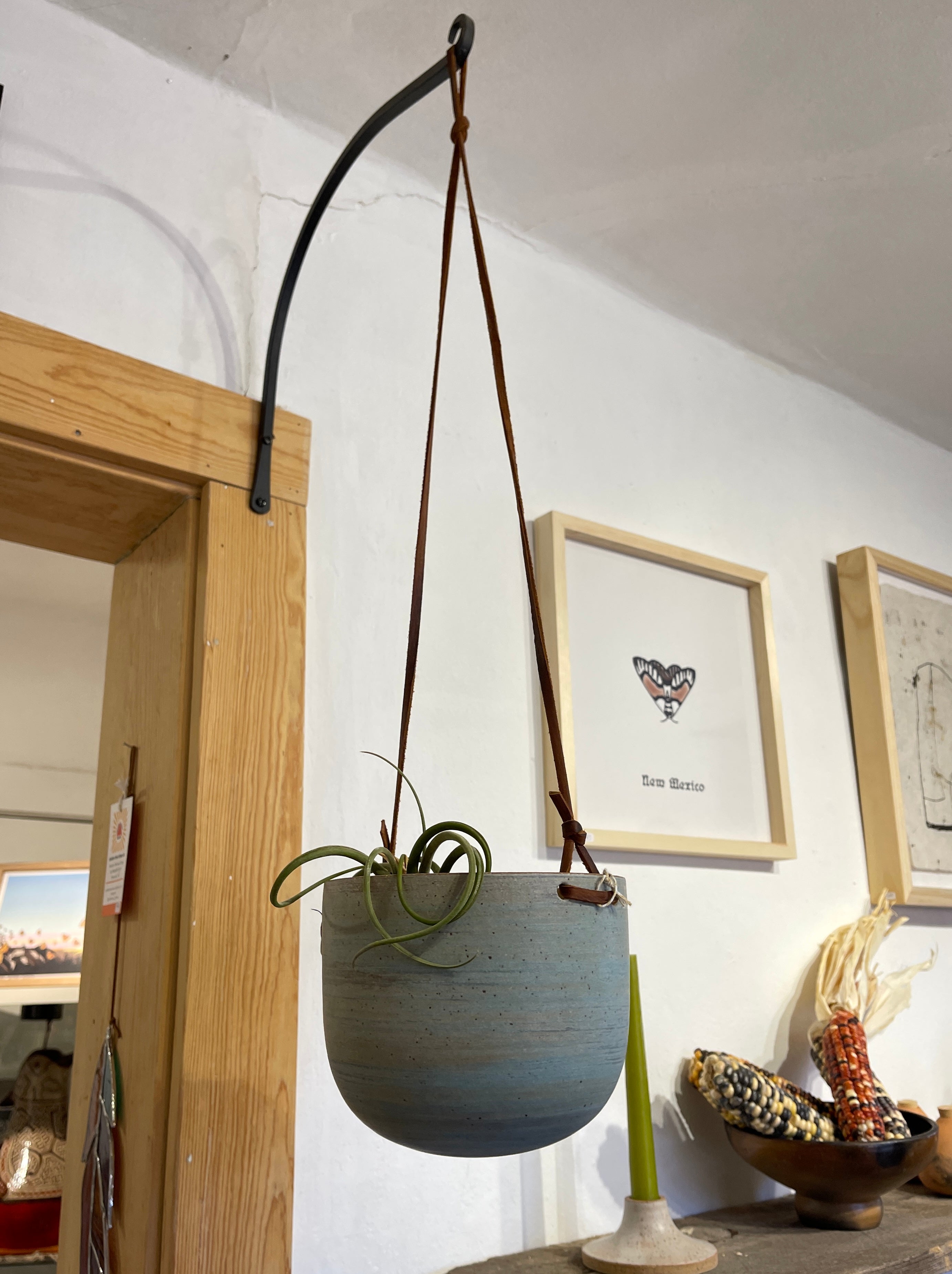 Hanging Speckled Planters ~ stoneware & Leather
